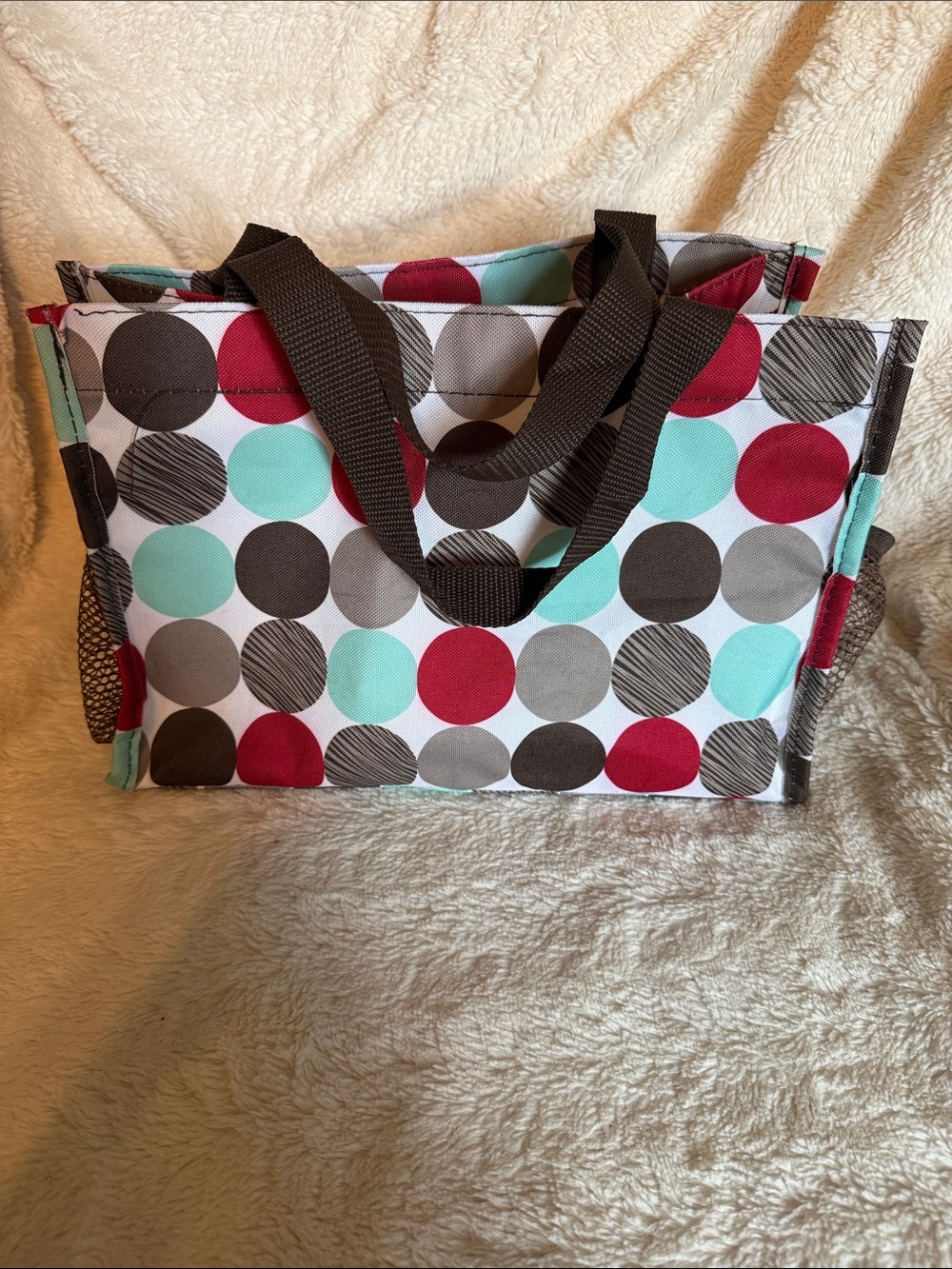 thirty-one Polka Dot Tote in Teal, Red & Gray